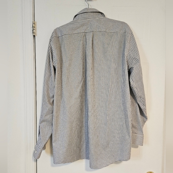 L.L. BEAN MENS Large BUTTON UP SHIRT white blue PLAID LONG SLEEVE COTTON - Picture 2 of 4